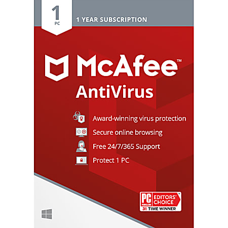 McAfee® AntiVirus, For 1 PC, Antivirus Internet Security Software, 1-Yr  Sub, Download (Windows)