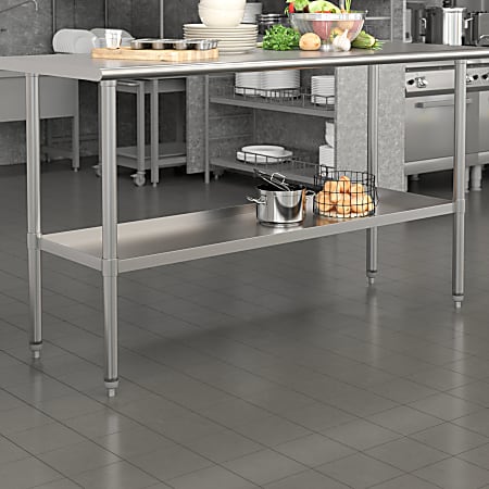 Flash Furniture Galvanized Adjustable Under Shelf For Prep And Work Tables, 2”H x 55-1/4”W x 18”D, Silver