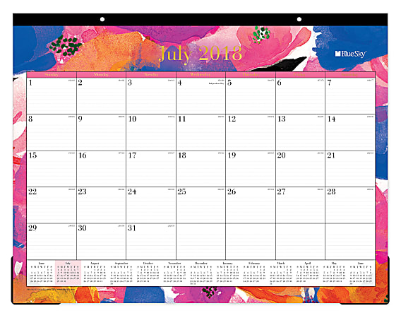 Blue Sky™ Monthly Desk Pad Calendar, 17" x 22", Azalea, July 2018 to June 2019