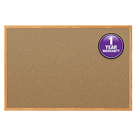 Quartet® Economy Cork Bulletin Board, 24" x 36", Wood Frame With Oak Finish