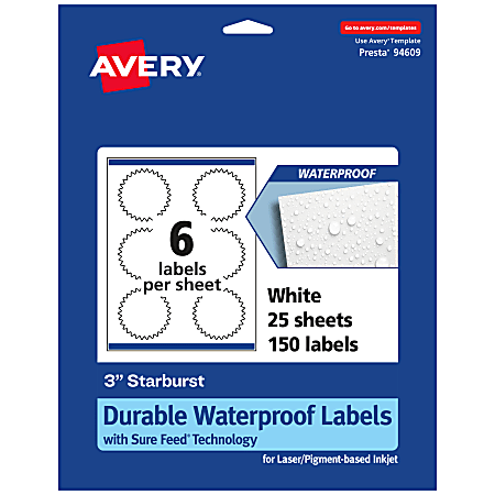 Avery® Waterproof Permanent Labels With Sure Feed®, 94609-WMF25,
