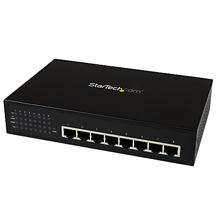 StarTech.com 8 Port Unmanaged Industrial Gigabit Power over Ethernet Switch - 802.3af/at PoE+ Switch - Wall Mountable - Connect power and Gigabit Ethernet data to 8 PoE-enabled devices; with 30W per-port output