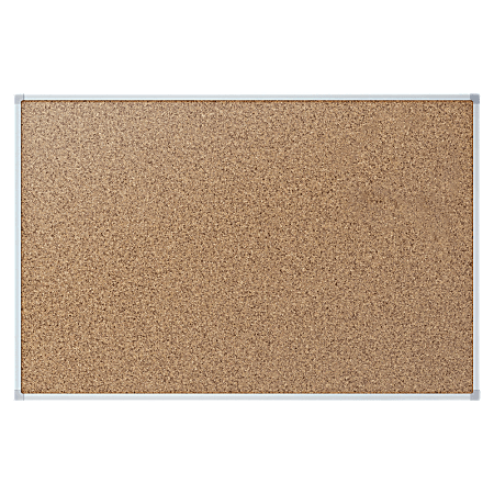 Quartet® Economy Cork Bulletin Board, 36" x 24", Aluminum Frame With Oak Finish