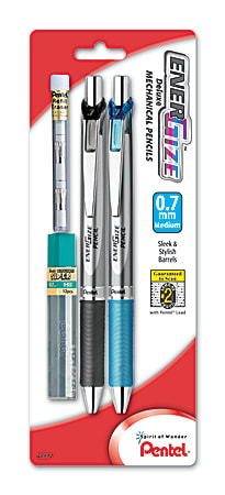 Pentel® EnerGize Mechanical Pencils, Starter Set, 0.7 mm, Silver Barrel, Pack Of 2
