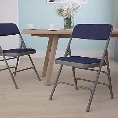 Flash Furniture HERCULES Vinyl Curved Triple-Braced Folding Chair, Navy/Gray