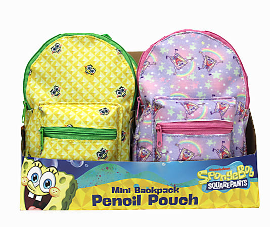 Inkology Nickelodeons SpongeBob Squarepants Mini Backpack Pencil Pouches 5 x 2 Assorted Designs Pack Of 8 Pouches Office Depot