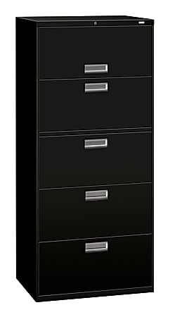 HON® Brigade® 600 36"W Lateral 5-Drawer File Cabinet, Metal, Black