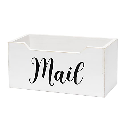 Elegant Designs Tabletop Decorative Script Word Organizer Box, 5-1/2”H x 5-1/2”W x 11-1/2”D, Whitewash