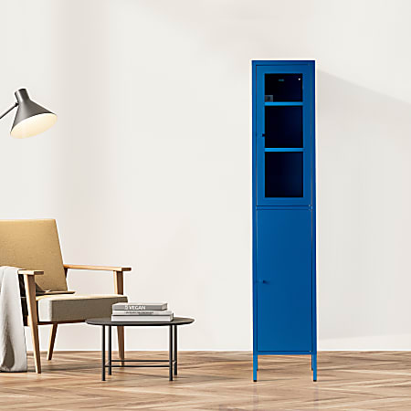 Glamour Home Aviva 14"W 6-Shelf Metal Cabinet With Doors, Blue