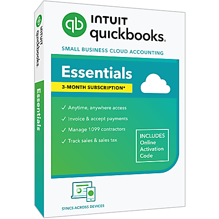 QuickBooks® Online Essentials, 2024, For 3 Users, 3-Month Subscription, For Windows 10/Mac OS Big Sur 11, Disc/Product Key
