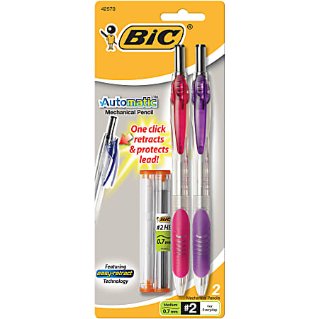 BIC® Automatic Mechanical Pencils, 0.7 mm #2 Lead, Clear, Pack Of 2