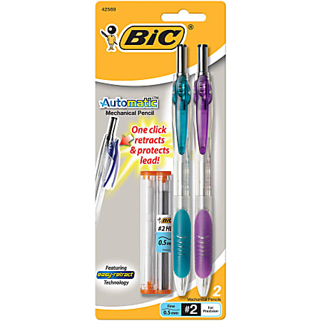 BIC® Automatic Mechanical Pencils, 0.5 mm #2 Lead, Clear, Pack Of 2