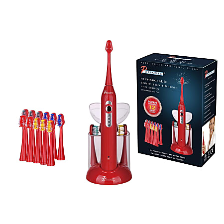 Pursonic S430 15-Piece Electric Sonic Toothbrush, 8"H x 3"W x 2"D, Red