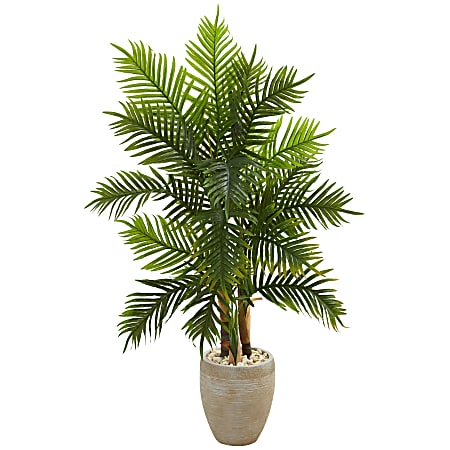 Nearly Natural Areca Palm 60”H Artificial Real Touch Tree With Planter, 60”H x 32”W x 21”D, Green/Sand