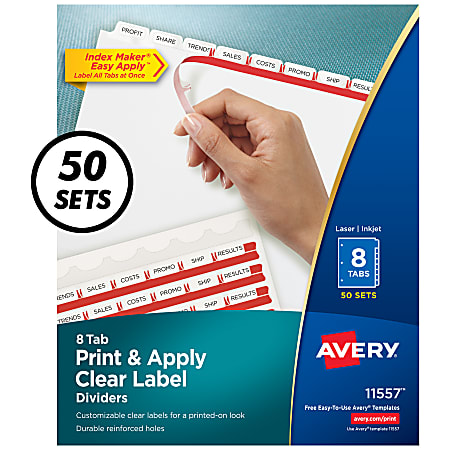 AVERY Index Maker Clear Label Dividers - 5 Tabs, 5 Sets For Binders, Laser & Inkjet Printable
