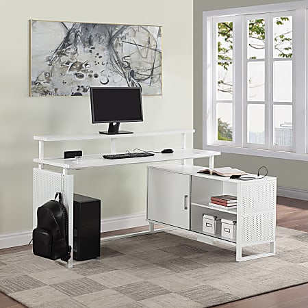 Office Star Ace 60"W L-Shaped Corner Desk, White