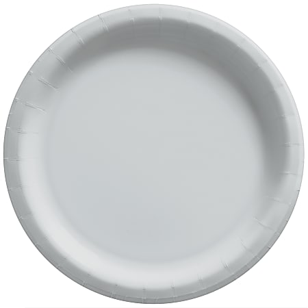 Amscan Round Paper Plates, Silver, 10”, 50 Plates