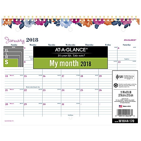 AT-A-GLANCE® Eva Monthly Wall Calendar, Mini, 11" x 8 1/2", January to December 2018 (W1044-170-18)