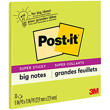 Post-it® Super Sticky Big Notes, 11" x 11", Green, 30 Sheets Per Pad