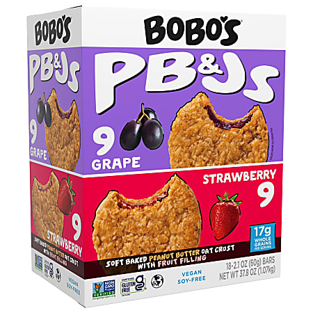 Bobo's PB&amp;J Oat Snacks Variety Pack, 2.1 Oz, Total Qty 18