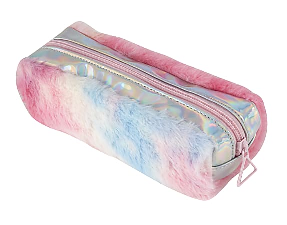 Office Depot® Brand Furry Pencil Pouch, 7-1/2" x 3", Rainbow Tie-Dye