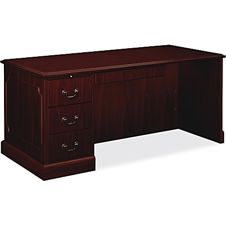 HON® 94000-Series 66"W Left Single Pedestal Computer Desk, Mahogany