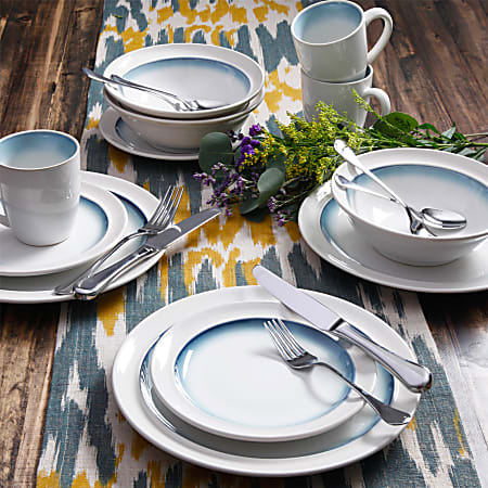 Gibson Elite Lawson 16 Piece Dinnerware Set Teal Office Depot