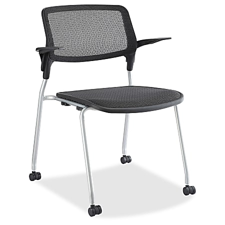 Lorell Fixed Arms Stackable Guest Chairs - Black Seat - Black Back - Metal Powder Coated Frame - Four-legged Base - 24.5" Width x 23.5" Depth x 32.5" Height