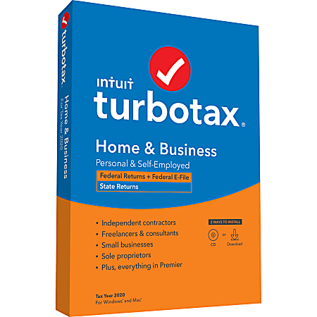 TurboTax Desktop Home & Business Federal E-file + State 2020, For PC/Mac