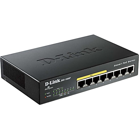 D-Link DGS-1008P 8-Port Gigabit Metal Desktop Switch with 4 PoE Ports - 8 Ports - 4 x POE - 4 x RJ-45 - 10/100/1000Base-T - Desktop