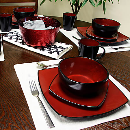 Gibson Elite Soho Lounge 16 Piece Dinnerware Set Red Office Depot