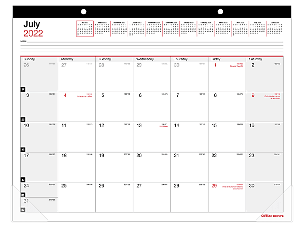 Office Depot® Brand Monthly Academic Desk Calendar, 22" x 17", 30% Recycled, July 2022 to June 2023
