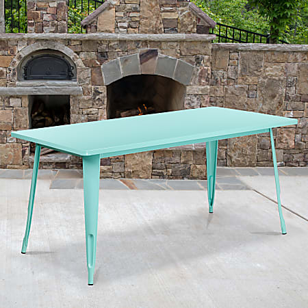 Flash Furniture Commercial Grade Indoor/Outdoor Metal Table, 29-1/2”H x 31-1/2”W x 63”D, Mint Green
