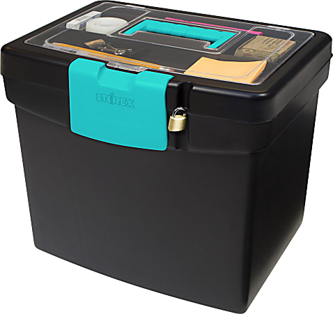 Storex File Storage Box with XL Storage Lid, Black/Teal