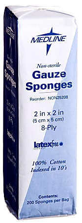 Medline Woven Nonsterile Gauze Sponges, 2" x 2", White, Case Of 5,000