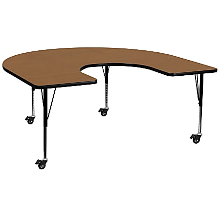 Flash Furniture Mobile Height Adjustable Thermal Laminate Horseshoe Activity Table, 25-3/8”H x 60''W x 66”D, Oak