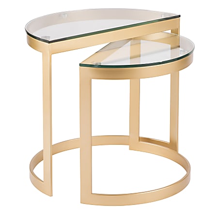 Lumisource Demi Contemporary Nesting Tables, Round, Glass Top/Gold, Set Of 2 Tables