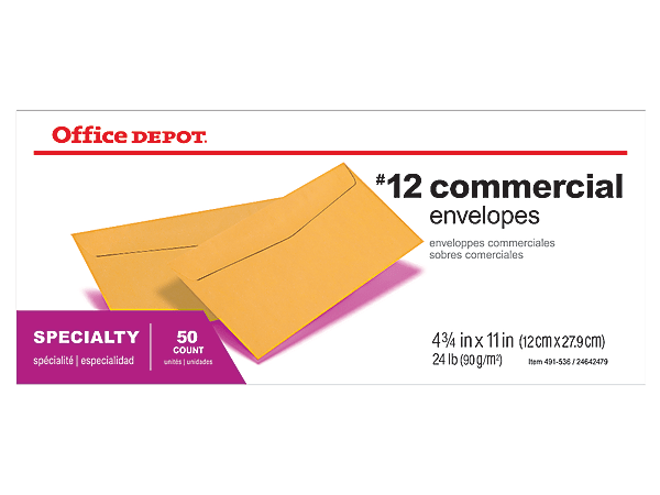 Office Depot® Brand #12 Commercial Envelopes, Gummed Seal, Brown Kraft, Box Of 50
