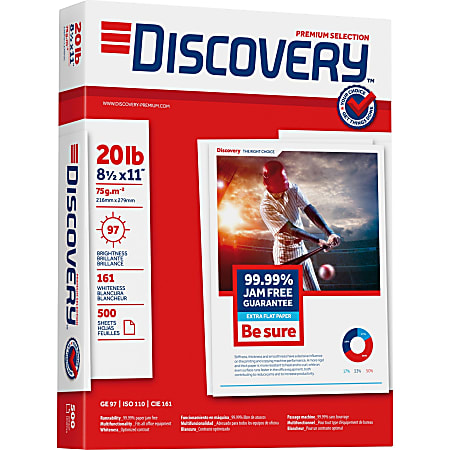 Discovery Premium Selection Laser, Inkjet Copy & Multipurpose Paper - White - 97 Brightness - Letter - 8 1/2" x 11" - 20 lb Basis Weight - 200000 / Pallet - Excellent Ink Absorption, Anti-jam