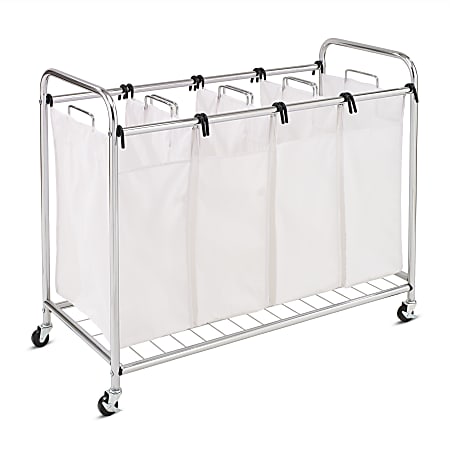 Honey Can Do Chrome Quad Laundry Sorter, 33-1/2”H x 18-1/2”W x 40”D, White