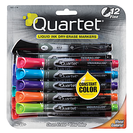 Quartet® EnduraGlide® Dry-Erase Markers, Fine Point, Assorted Colors, Pack Of 12