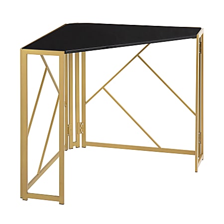 LumiSource Folia 32”W Contemporary Corner Desk, Gold/Black