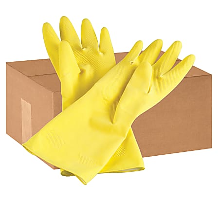 Tradex International Flock-Lined Latex General Purpose Gloves, Medium, Yellow, Bag Of 12 Pairs