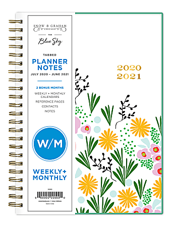 Blue Sky™ Snow & Graham AY21 Weekly/Monthly Planner, 5-7/8" x 8-5/8", Multicolor, July 2020 To June 2021, 1209
