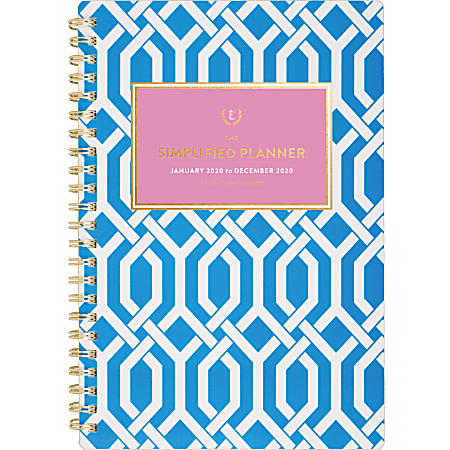 Emily Ley Simplified® Trellis Weekly/Monthly Planner, 5-1/2" x 8-1/2", Blue/White, January To December 2020, EL305-200  