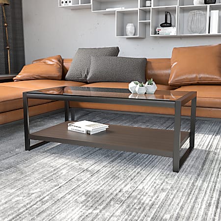 Flash Furniture Coffee Table With Raised Shelf, 18"H x 47-1/4"W x 23-1/2"D, Clear/Black