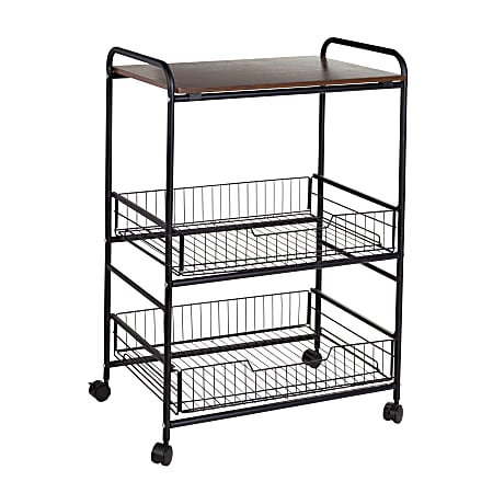 Honey Can Do 3-Tier Rolling Cart, 43-3/4” x 14-15/16”, Black