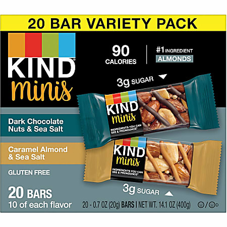 KIND Minis Nuts & Sea Salt Nut Bars Variety - Cholesterol-free, Gluten-free, Low Glycemic, Trans Fat Free, Low Sugar, Low Sodium - Dark Chocolate Nuts and Sea Salt, Caramel Almond and Sea Salt - 1.03 lb - 20 / Pack