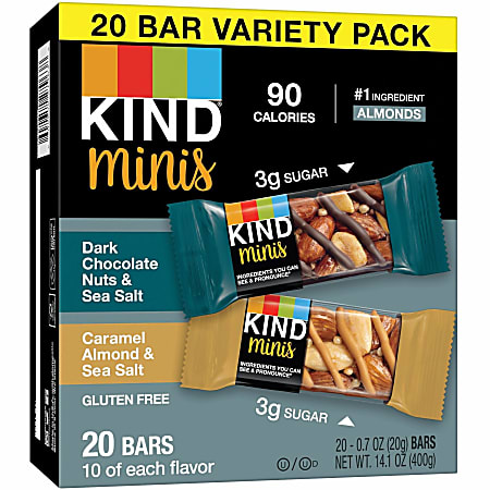 KIND Minis Nuts & Sea Salt Nut Bars Variety - Cholesterol-free, Gluten-free, Low Glycemic, Trans Fat Free, Low Sugar, Low Sodium - Dark Chocolate Nuts and Sea Salt, Caramel Almond and Sea Salt - 1.03 lb - 20 / Pack