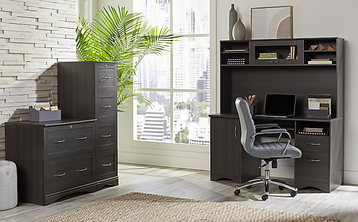 Realspace Pelingo 56 W Computer Desk With Hutch Dark Gray Office